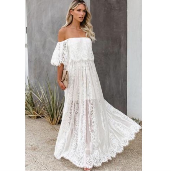 Dresses & Skirts - White Off The Shoulder Lace Maxi Dress
